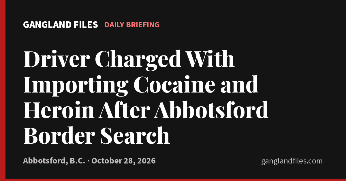 Gangland Files daily briefing card: Driver Charged With Importing Cocaine and Heroin After Abbotsford Border Search